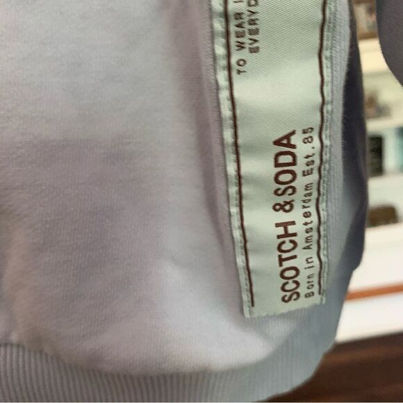Scotch & Soda Born in Amsterdam Organic Cotton Hoodie Sweatshirt Baby Blue Sz L - Picture 10 of 12